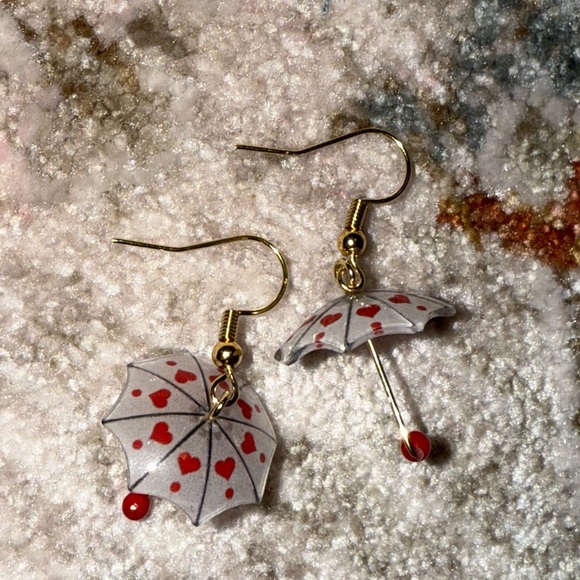 Handcrafted Rainy Day Heart Umbrella Earrings - Picture 2 of 5